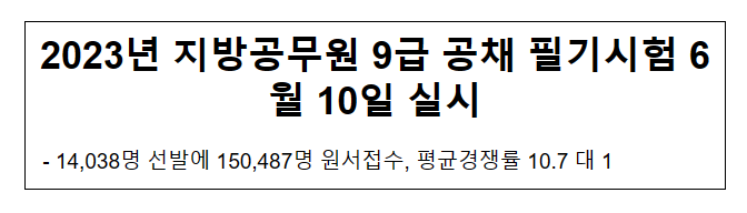 2023년 지방공무원 9급 공채 필기시험 6월 10일 실시_행정안전부 2023년 지방공무원 9급 공채 필기시험 6월 10일 실시_행정안전부