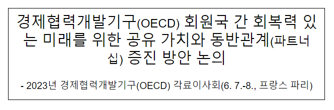 경제협력개발기구 회원국 간 회복력 있는 미래를 위한 공유 가치와 동반관계 증진 방안 논의 경제협력개발기구 회원국 간 회복력 있는 미래를 위한 공유 가치와 동반관계 증진 방안 논의