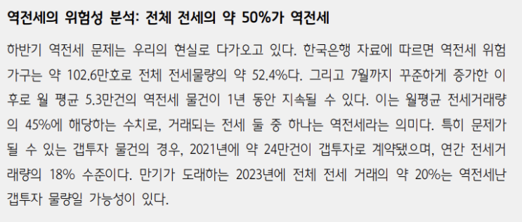 깡통전세/역전세 관련 한국은행 자료.