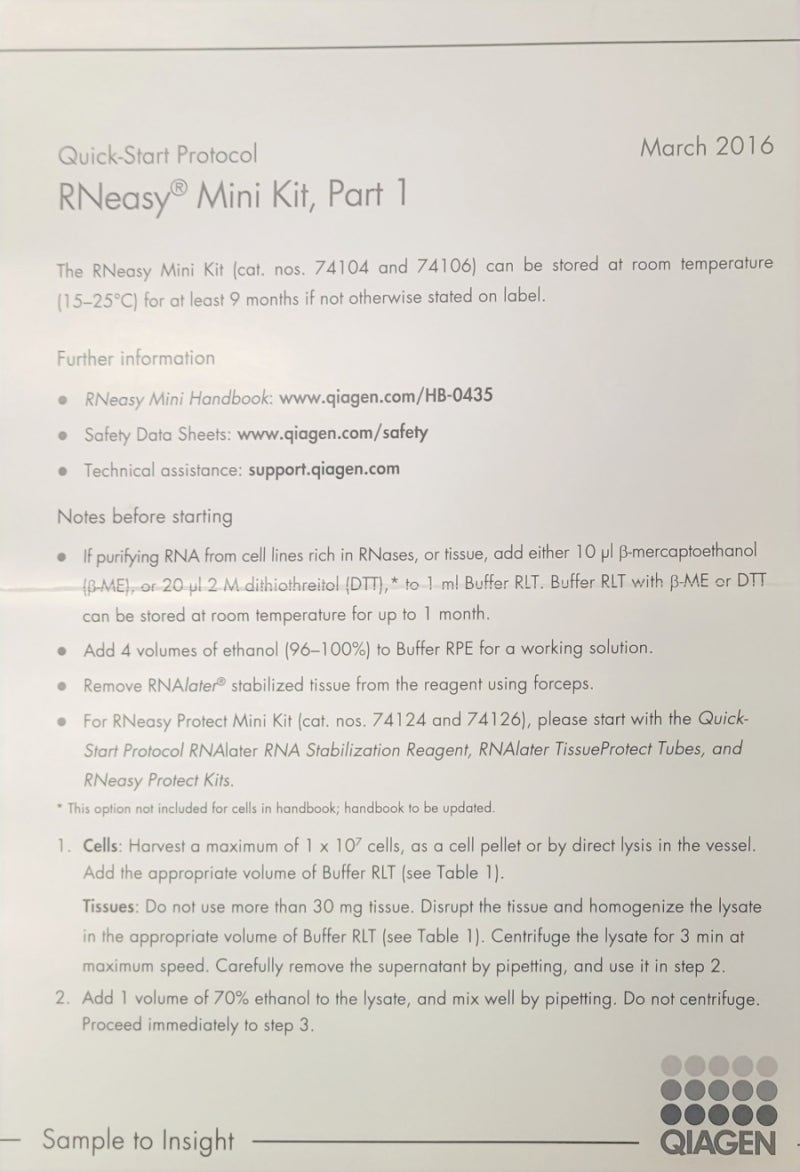 Qiagen RNeasy mini kit manual 네이버 블로그