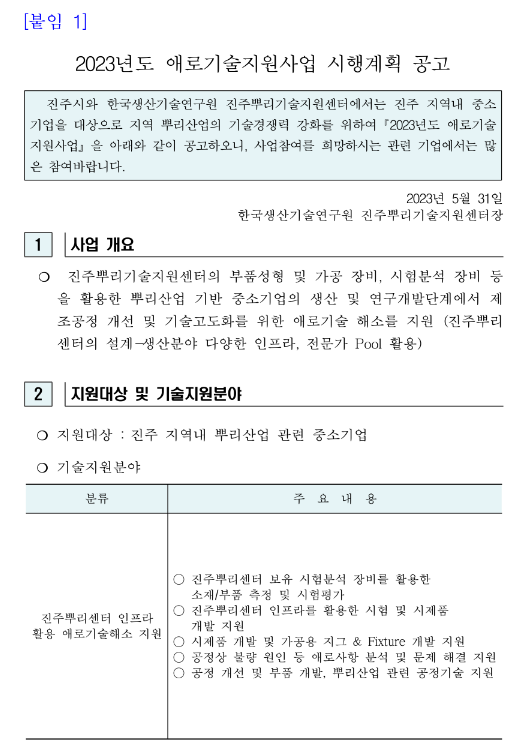 [경남] 진주시 2023년 중소기업 기술지원사업 추가 공고