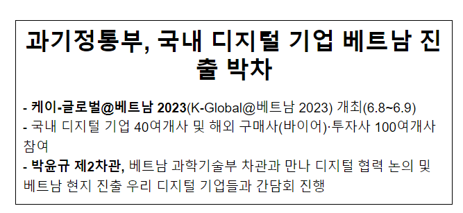 과기정통부, 국내 디지털 기업 베트남 진출 박차 과기정통부, 국내 디지털 기업 베트남 진출 박차