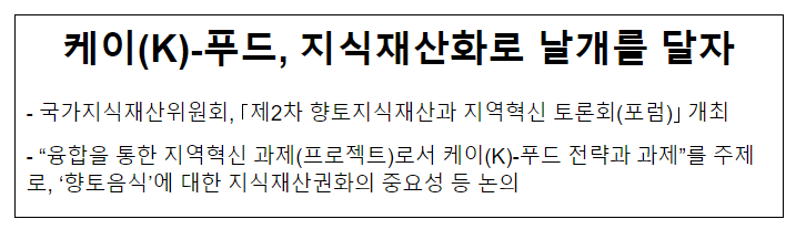 케이(K)-푸드, 지식재산화로 날개를 달자 케이(K)-푸드, 지식재산화로 날개를 달자