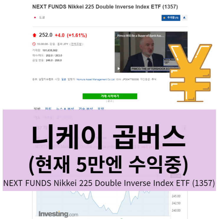 엔화로 니케이 곱버스 매매 (5만엔 수익)  -NEXT FUNDS Nikkei 225 Double Inverse Index ETF (1357)