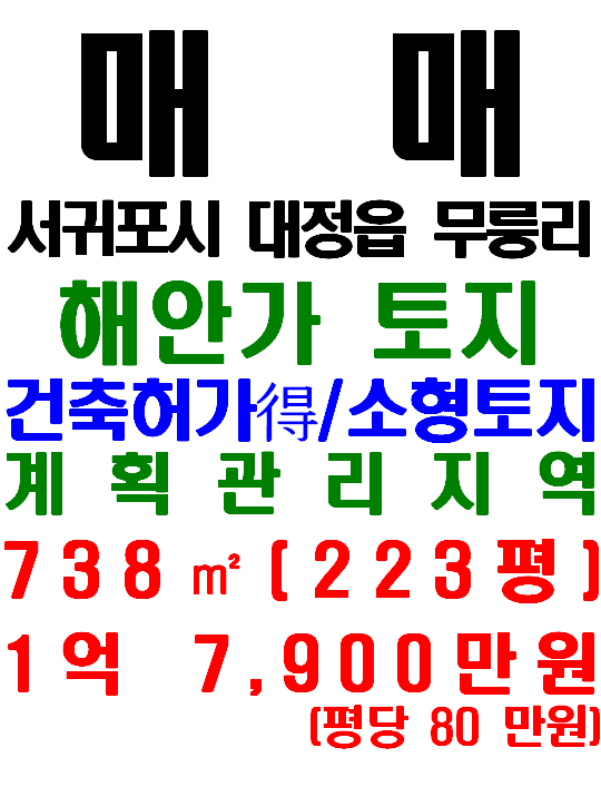제주 해안가 건축허가 받은 서귀포시 대정읍 무릉리 토지 매매(매물번호 654)