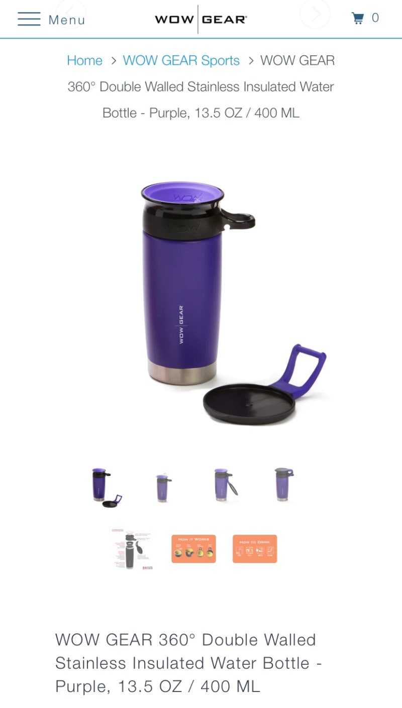 Wow Gear Stainless Insulated 360 Sports Bottle - Purple, 13.5 oz / 400 ml