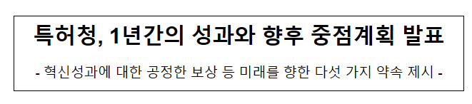 특허청, 1년간의 성과와 향후 중점계획 발표