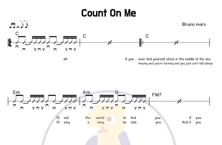 영어 학원에서 배운 노래 기타로 쳐보자! Count On Me - Bruno Mars 코드 악보