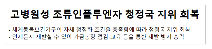 고병원성 조류인플루엔자 청정국 지위 회복_농림축산식품부 고병원성 조류인플루엔자 청정국 지위 회복_농림축산식품부