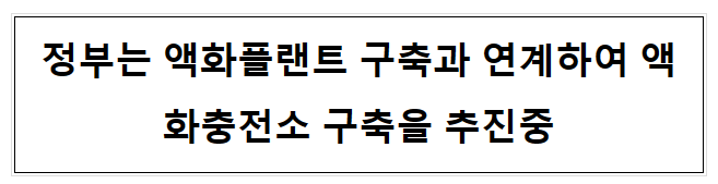 정부는 액화플랜트 구축과 연계하여 액화충전소 구축을 추진중 정부는 액화플랜트 구축과 연계하여 액화충전소 구축을 추진중