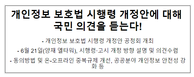 개인정보 보호법 시행령 개정안에 대해 국민 의견을 듣는다!