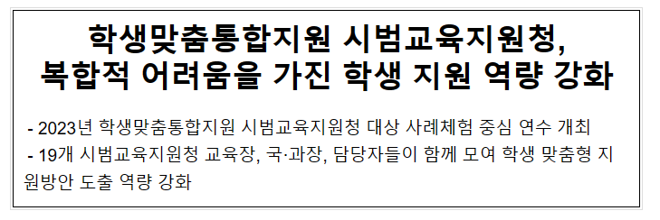 학생맞춤통합지원 시범교육지원청, 복합적 어려움을 가진 학생 지원 역량 강화 학생맞춤통합지원 시범교육지원청, 복합적 어려움을 가진 학생 지원 역량 강화