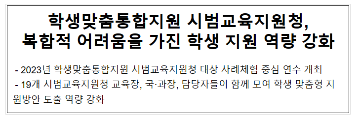 학생맞춤통합지원 시범교육지원청, 복합적 어려움을 가진 학생 지원 역량 강화