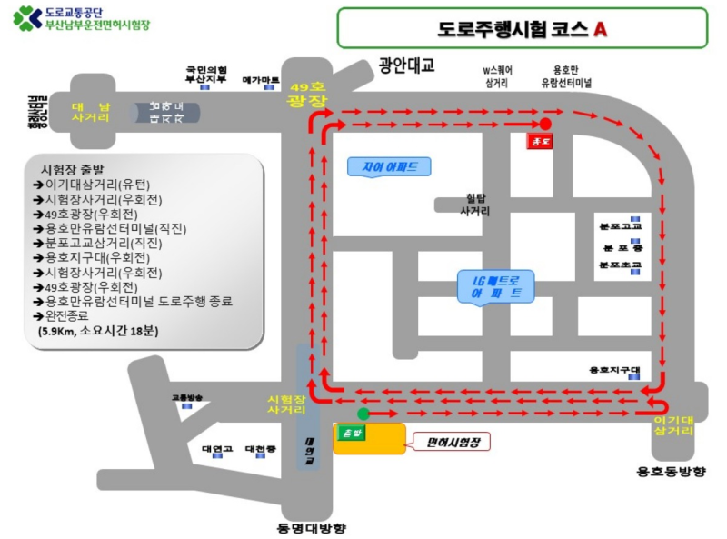 2023년 7월부터 부산남부운전면허시험장 도로주행 코스가 변경 됩니다.