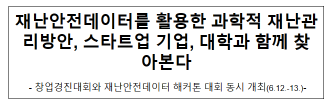 재난안전데이터를 활용한 과학적 재난관리방안, 스타트업 기업, 대학과 함께 찾아본다