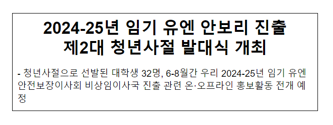 2024-25년 임기 유엔 안보리 진출 제2대 청년사절 발대식 개최