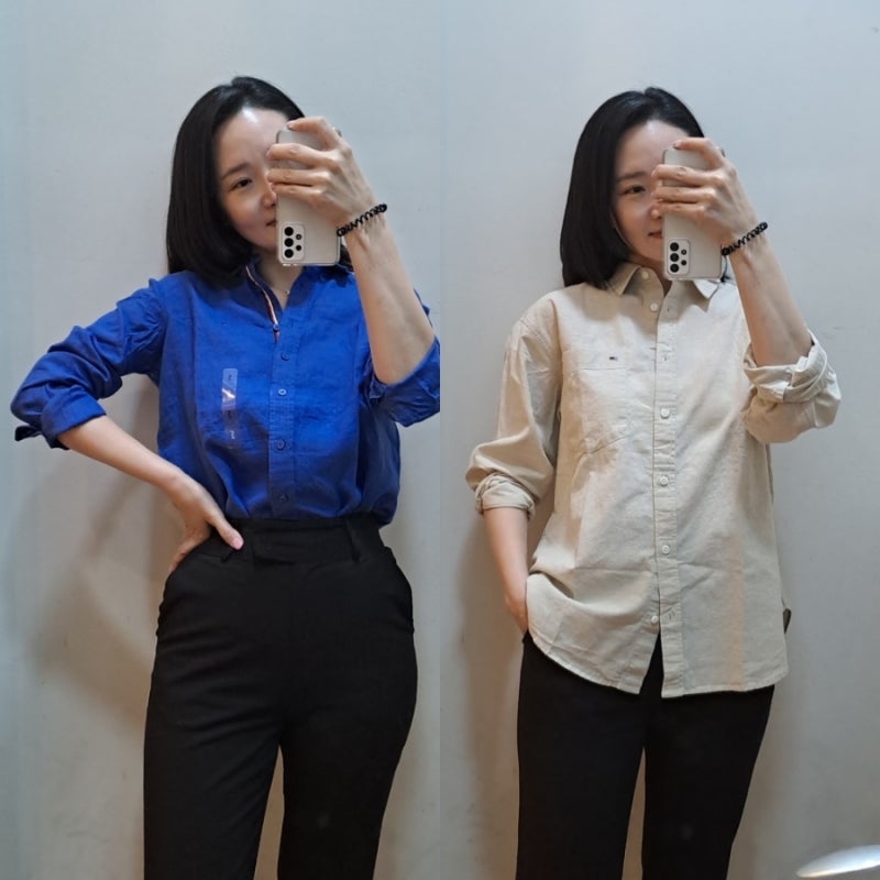 타미힐피거 린넨셔츠 여성 타미진스 린넨소재 출근룩 꾸안꾸룩