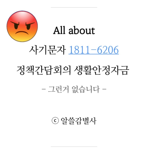 사기문자 주의! 1811-6206 정책간담회의 생활안정지원금 지급 대상? 그런 거 없습니다