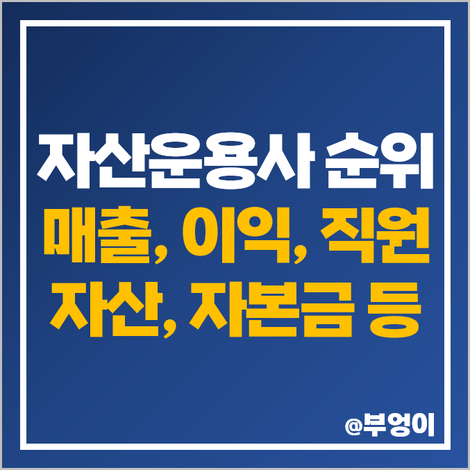 자산운용사 순위 : 매출액, 영업이익, 순이익, 자본금, 자산, 직원수