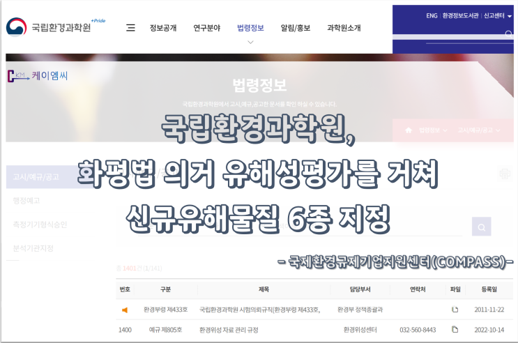  [ 주식회사 케이엠씨 ]국립환경과학원, 화평법 의거 유해성평가를 거쳐 신규유해물질 6종 지정