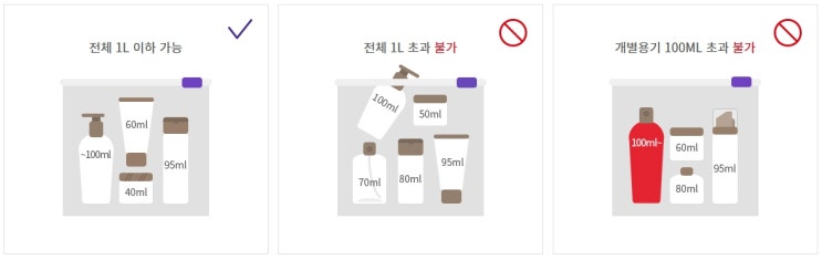  화장품등 액체류의 비행기 기내반입 기준