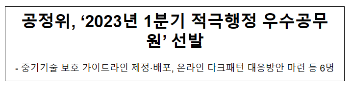 2023년 1분기 적극행정 우수공무원 선발_공정거래위원회