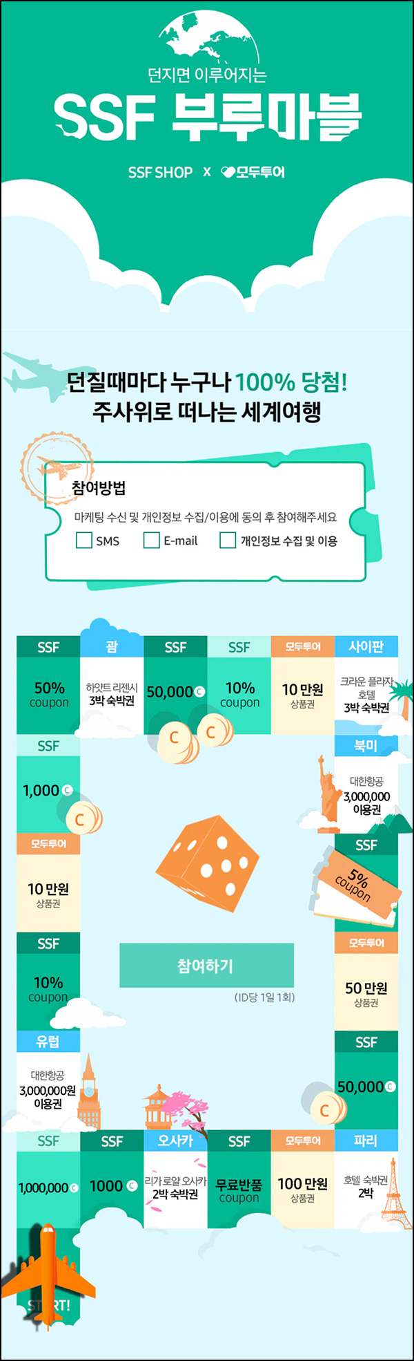 SSF샵 부르마블 출석이벤트(쿠폰,적립금 및 상품권등)즉시,전원