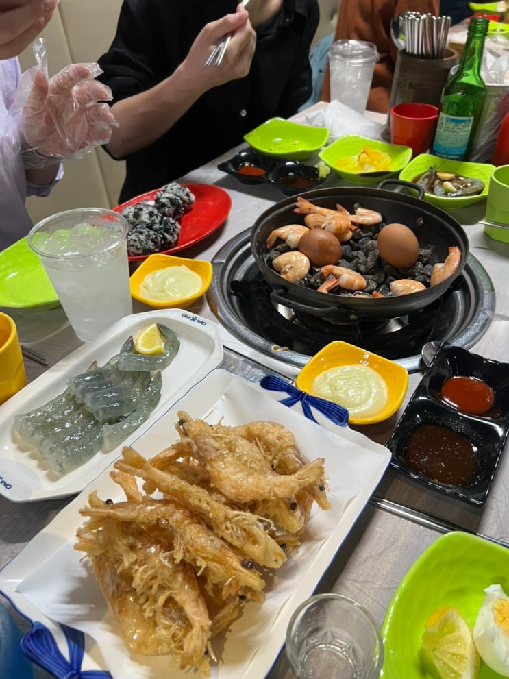 하단맛집 제철새우 구)왕새우 새우회 새우튀김 새우라면까지 새우와불닭