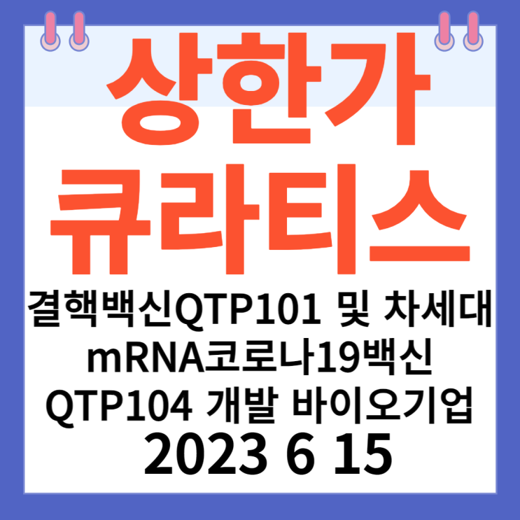 큐라티스 주가차트 " 결핵백신QTP101 및 차세대 mRNA코로나19백신QTP104 개발 바이오기업"