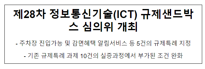 제28차 정보통신기술(ICT) 규제샌드박스 심의위원회 개최 제28차 정보통신기술(ICT) 규제샌드박스 심의위원회 개최