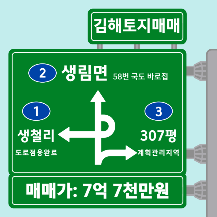  김해토지 생림면 생철리 58번 국도 바로접,도로점용,토목완료,전면 좋은 계획관리지역 매매