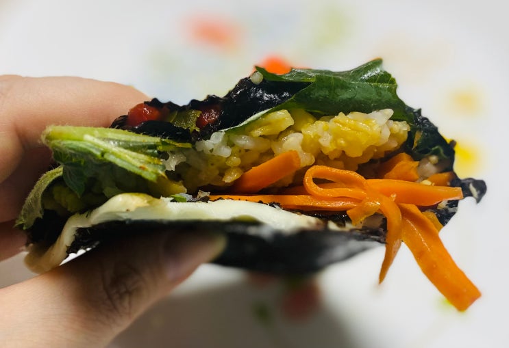 다이어트 당뇨식단 접어먹는 네모사각김밥을 파프리카와 야채 재료로 간단하게 만들기