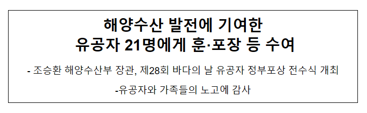 해양수산 발전에 기여한 유공자 21명에게 훈·포장 등 수여