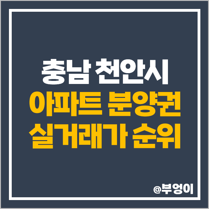 천안 동남구 아파트 분양권 매매 가격 순위 : 한양수자인 에코시티, 한화 포레나 천안 신부, 롯데캐슬 더 청당, 삼부 르네상스