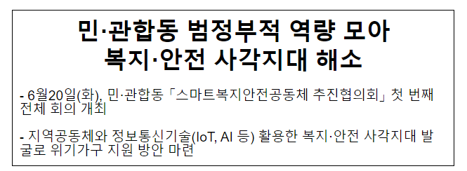 민·관합동 범정부적 역량 모아 복지·안전 사각지대 해소_행정안전부