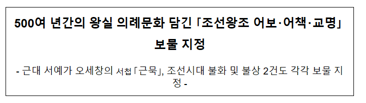 500여 년간의 왕실 의례문화 담긴 「조선왕조 어보・어책・교명」 보물 지정 500여 년간의 왕실 의례문화 담긴 「조선왕조 어보・어책・교명」 보물 지정