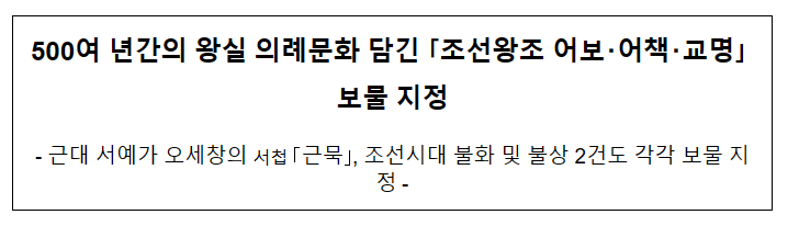 500여 년간의 왕실 의례문화 담긴 ｢조선왕조 어보･어책･교명｣ 보물 지정