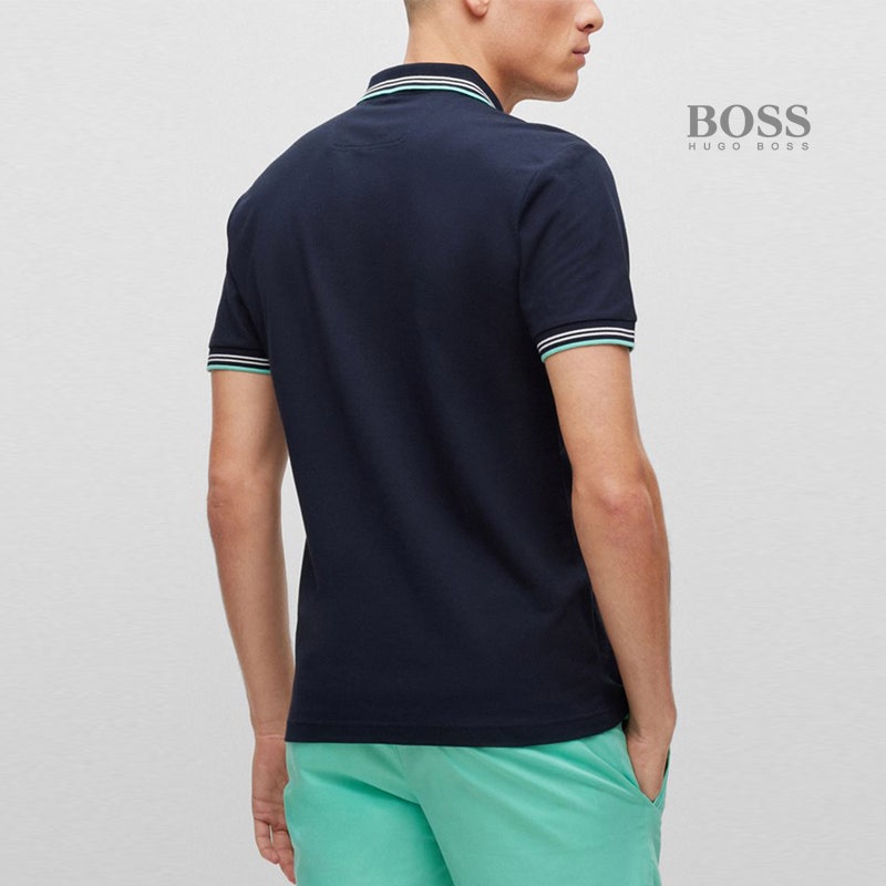 휴고보스 PAUL CURVED 플랫 니트 카라 반팔 폴로티 NV