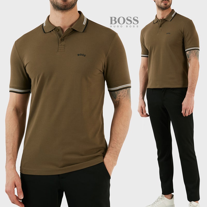 휴고보스 PAUL CURVED 플랫 니트 카라 반팔 폴로티 BW 휴고보스 Paul Curved 플랫 니트 카라 반팔 폴로티 Bw
