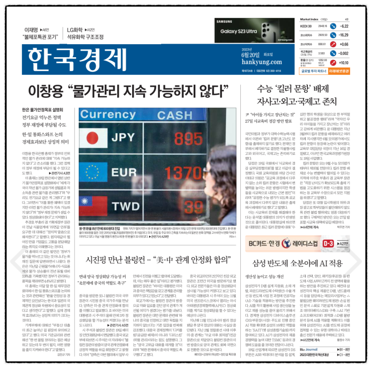 경제 신문 보기_20230620(미국 토니 <b>블링컨</b> 국무 장관 <b>시진핑</b>... 