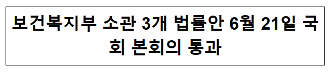 보건복지부 소관 3개 법률안 6월 21일 국회 본회의 통과 보건복지부 소관 3개 법률안 6월 21일 국회 본회의 통과