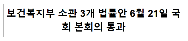 보건복지부 소관 3개 법률안 6월 21일 국회 본회의 통과