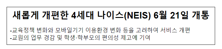 새롭게 개편한 4세대 나이스(NEIS) 6월 21일 개통_교육부 새롭게 개편한 4세대 나이스(NEIS) 6월 21일 개통_교육부