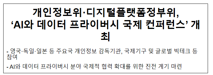 개인정보위·디지털플랫폼정부위, ‘AI와 데이터 프라이버시 국제 컨퍼런스’ 개최