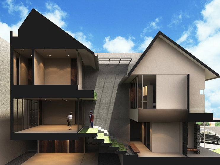 반지하와 단올림의 좌우 이격 두채 한집 스킵플로어 협소주택 짓기
