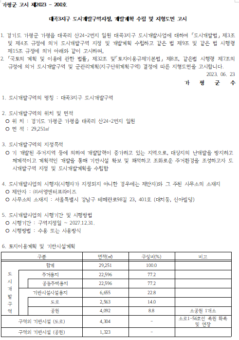 대곡3지구 도시개발구역지정, 개발계획 수립 및 지형도면 고시 대곡3지구 도시개발구역지정, 개발계획 수립 및 지형도면 고시