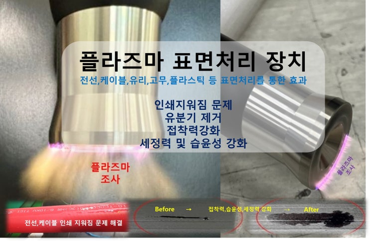  플라즈마처리 녹색기술 : 전선,케이블,유리,고무,플라스틱 등 표면처리를 통한 효과(접착력강화, 인쇄지워짐 문제, 유분기 제거, 세정력 및 습윤성 강화)