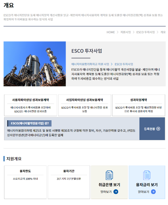 ESCO 투자사업(에너지이용합리화자금 지원사업) ESCO 투자사업(에너지이용합리화자금 지원사업)