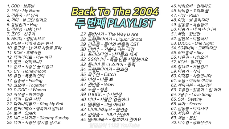 2004년 두 번째 노래모음 70곡 플레이리스트