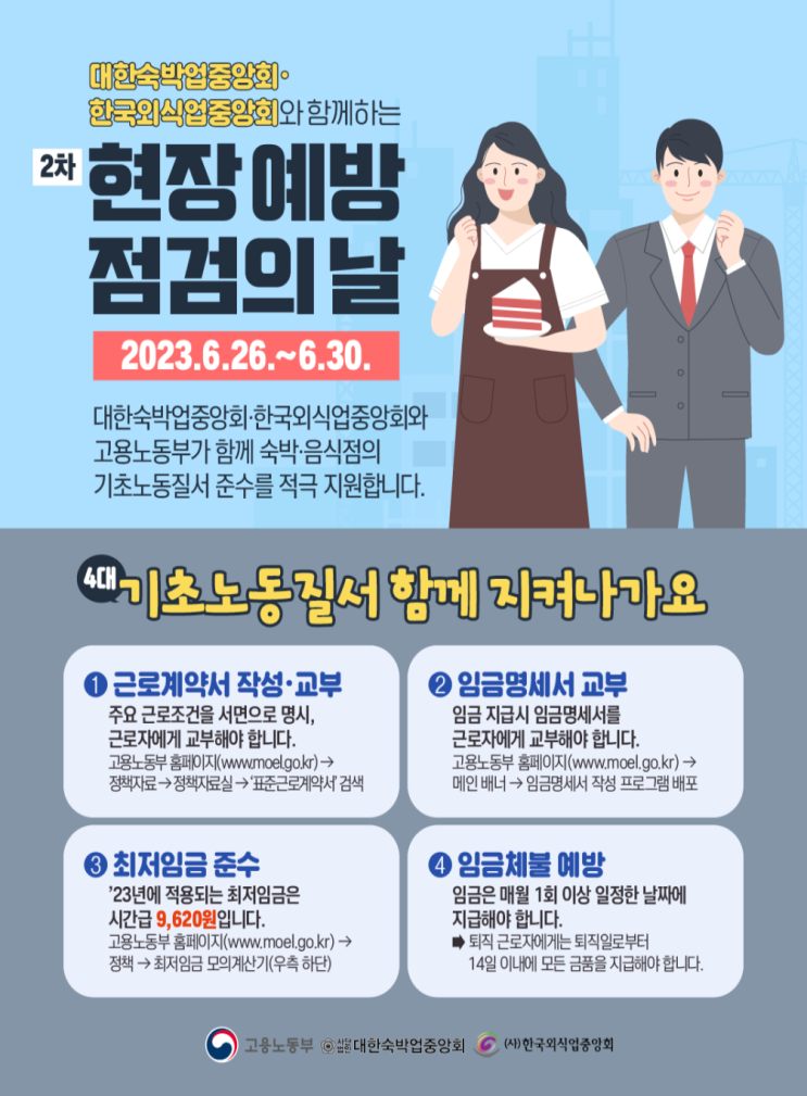 숙박음식업종, 고용노동부 현장예방 점검의 날 (김포노무사, 김포시노무사)